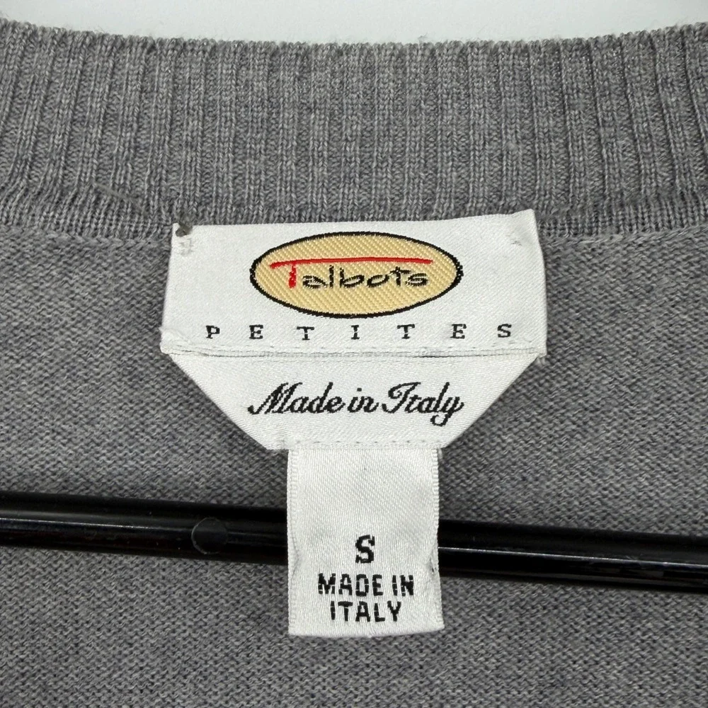 Talbots‎ Petites Gray V-Neck Sweater Small 100% Merino Wool Made Italy Fine Knit